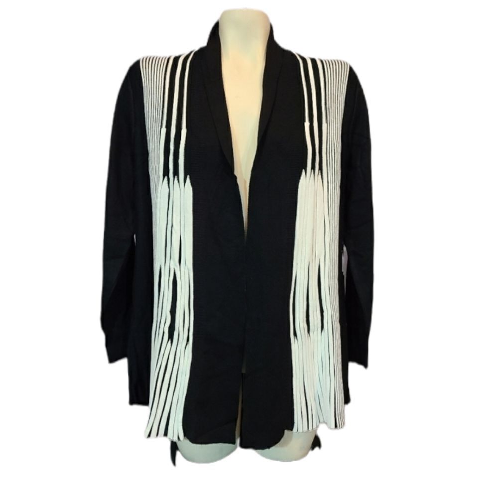 Cyrus Black & White Open Front Cardigan Size Small